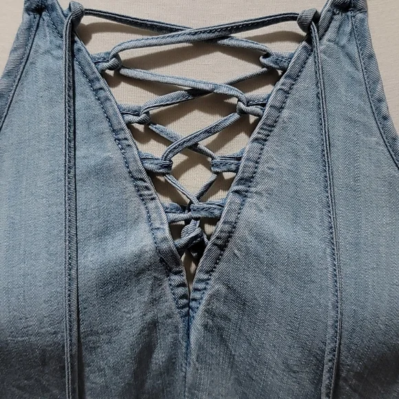 COPY - LOVE STITCH TANK TOP CRISS CROSS SLEEVELESS HIGH NECK BLUE WOMENS MEDIUM… - Picture 3 of 12